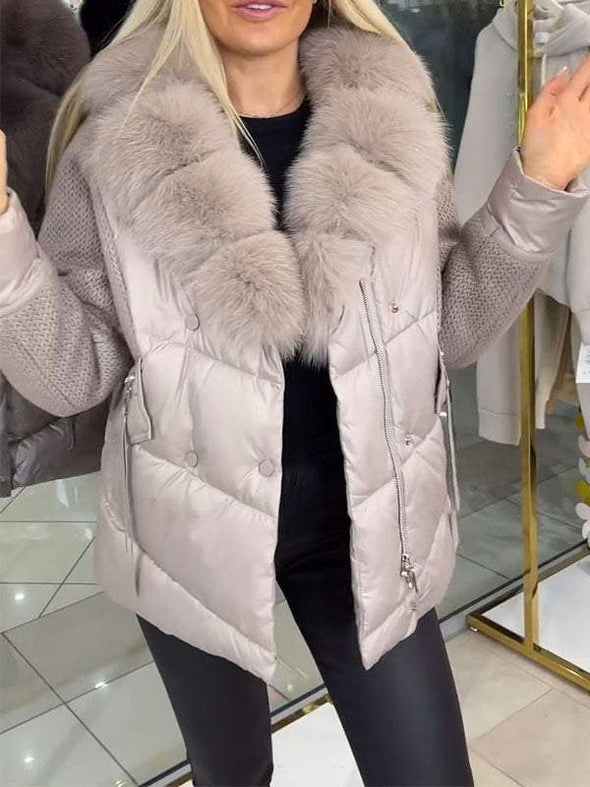 Women's Fur Collar Patchwork Hooded Coat