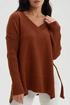 Women's V-neck Slit Knit Blouse