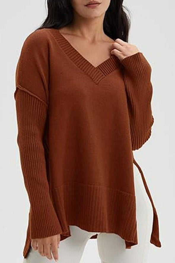 Women's V-neck Slit Knit Blouse