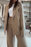 Women's Loose Contrast Color Jacket & Pants Two-piece Set