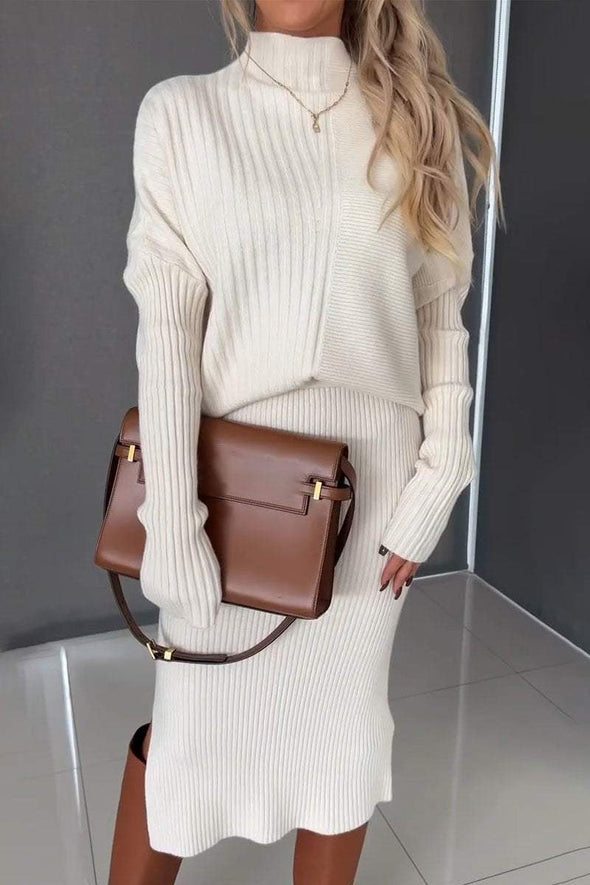 Women's Turtleneck Long Sleeve Sweater Skirt Suit