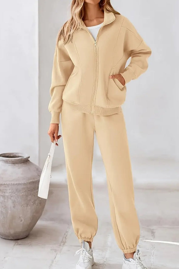 Women's Casual Long Sleeve Zipper Jacket And Sweatpants Suit