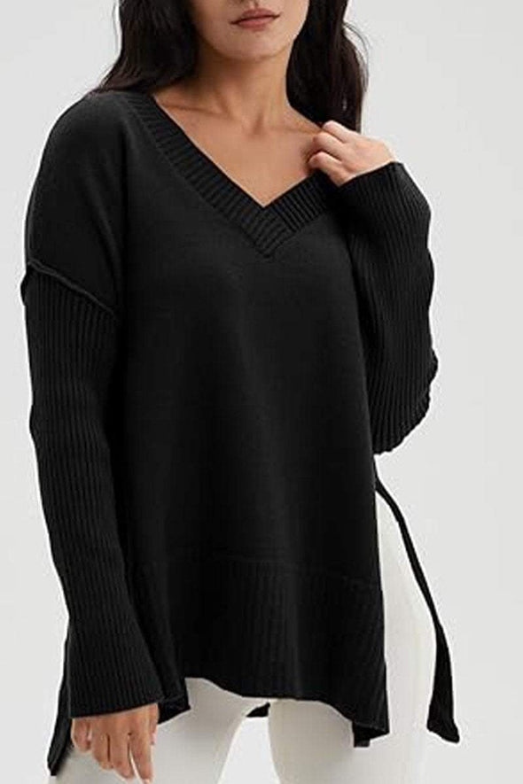 Women's V-neck Slit Knit Blouse