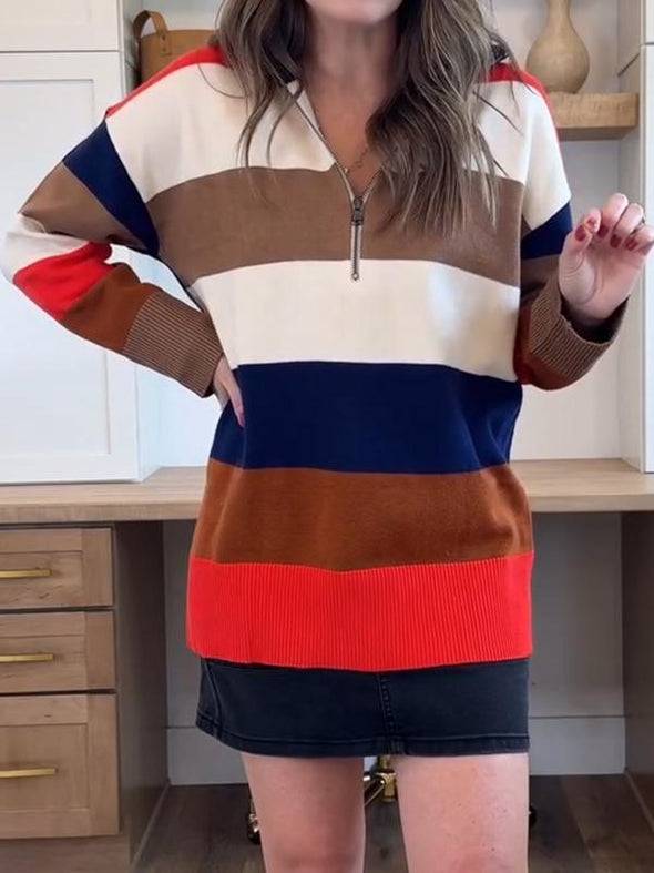 Women's Long Sleeve Striped Pullover Sweatshirt