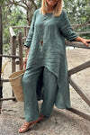 Women's Round Neck Cotton and Linen Casual Suit