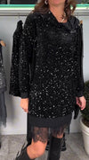 Women's Hooded Lace Stitching Sequined Casual Dress