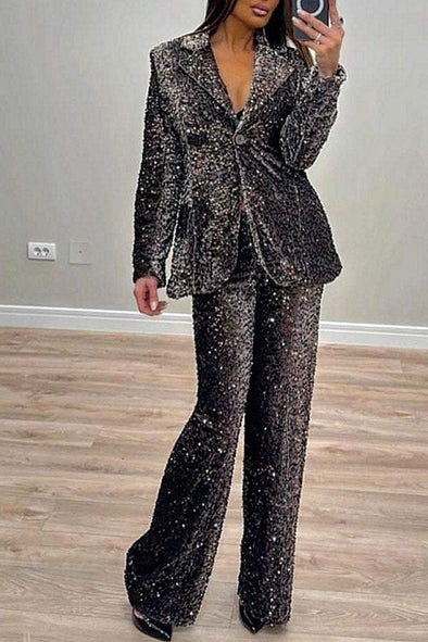 Women's Lapel Suit + Trousers Sequin Suit