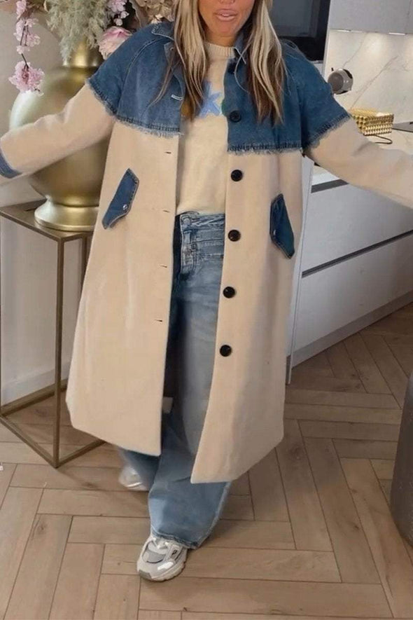 Women's Lapel Single-breasted Denim Patchwork Jacket