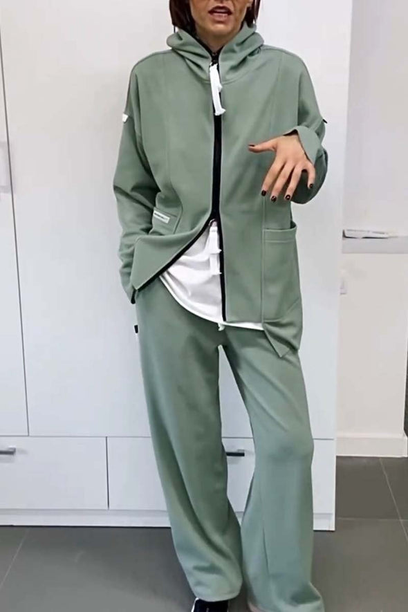 Women's casual zipper sweatshirt jacket and wide leg pants set