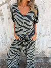 Women's V-neck Zebra Pattern Comfortable Casual Suit