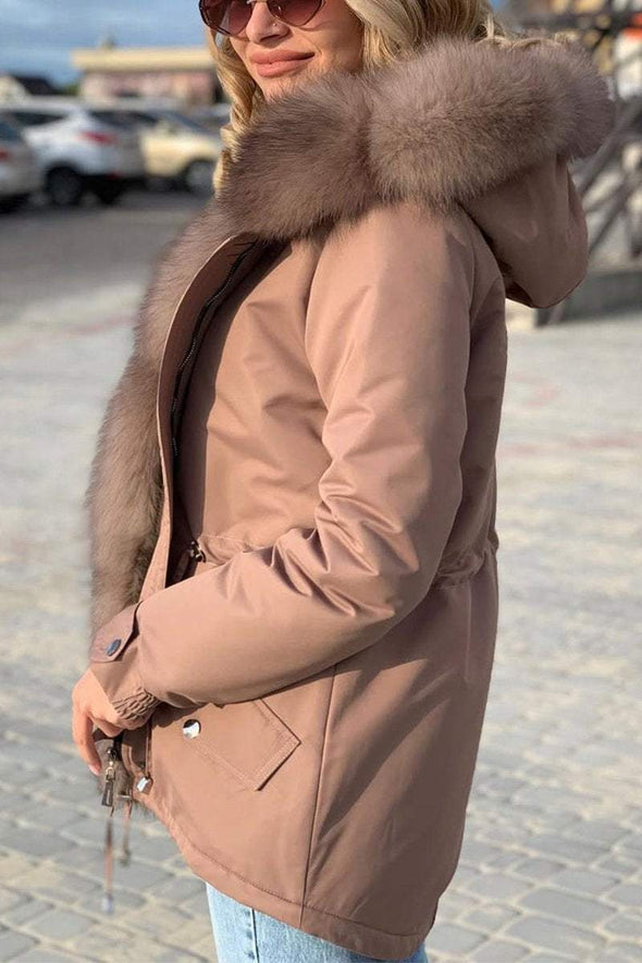 Women's Casual Hooded Fur Collar Thick Cotton Coat