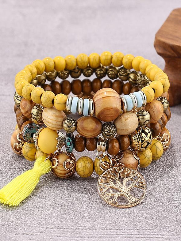 Boho Style Multi-layered Wooden Beaded Bracelet