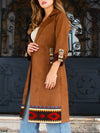 Women's Ethnic Print Patchwork Suede Coat