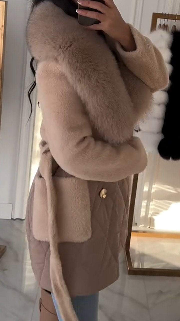 Women's Large Lapel Fur Contrast Coat