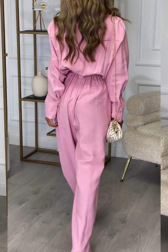 Women's Lapel Long Sleeve Casual Jumpsuit