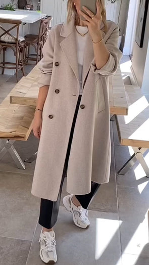 Women's Lapel Woolen Casual Long Coat