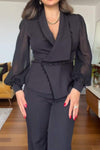 Women's Spring and Fall Solid Color V-neck Top Long Sleeve Suit