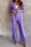 Women's Solid Color Casual Suit Top & Pants Two-piece Set