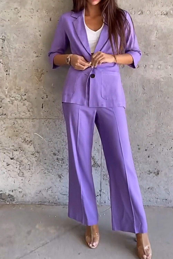 Women's Solid Color Casual Suit Top & Pants Two-piece Set