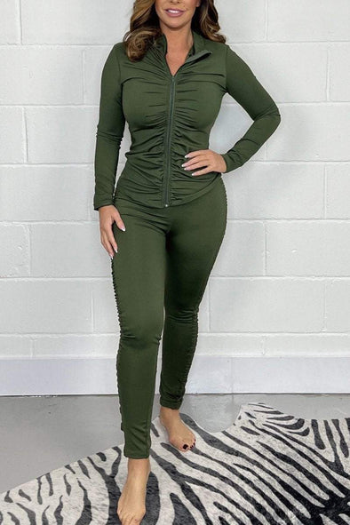 Women's Solid Pleated Zipper Suit Fashion Trends