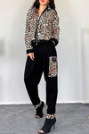 Women's Round Neck Long Sleeve Leopard Print Casual Suit