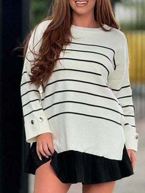 Women's Fall/winter Striped Side Open Chatgpt Sweater