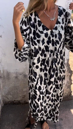 V-neck Leopard Print Casual Dress
