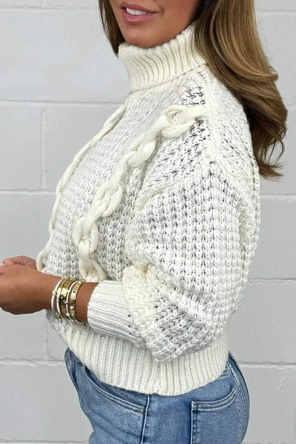 Women's Chunky Chain Knit Roll Neck Jumper