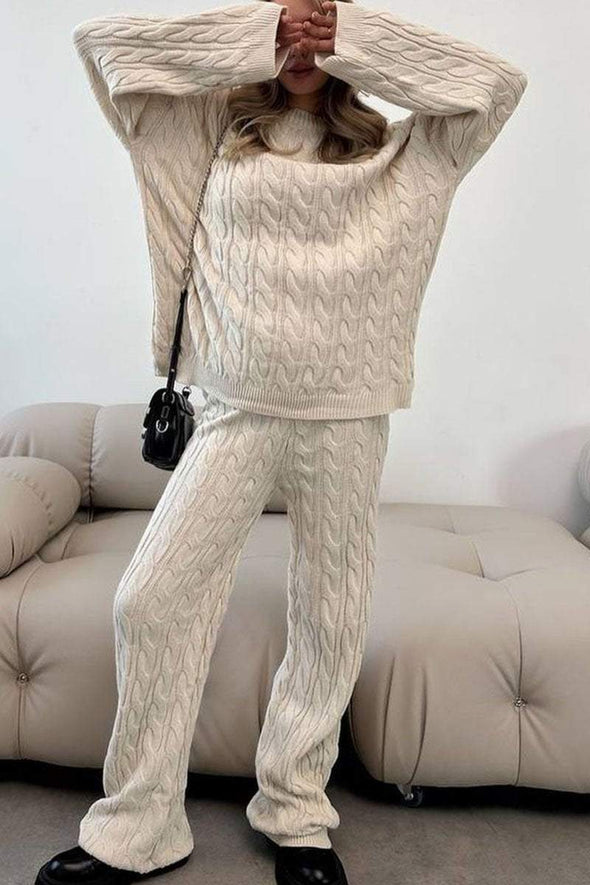 Casual Solid Color Cardigan and Pants Two-piece Set