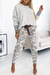 Women's Hooded Casual Sweater + Camouflage Pants Set