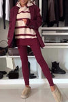 Women's Hooded Striped Casual Sweatshirt Set + Suit Set