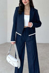 Women's Striped Contrast Blazer and Pants Set