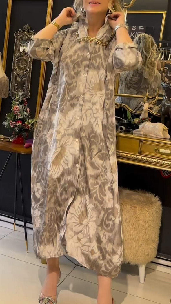 Women's Lapel Sleeve Printed Casual Dress