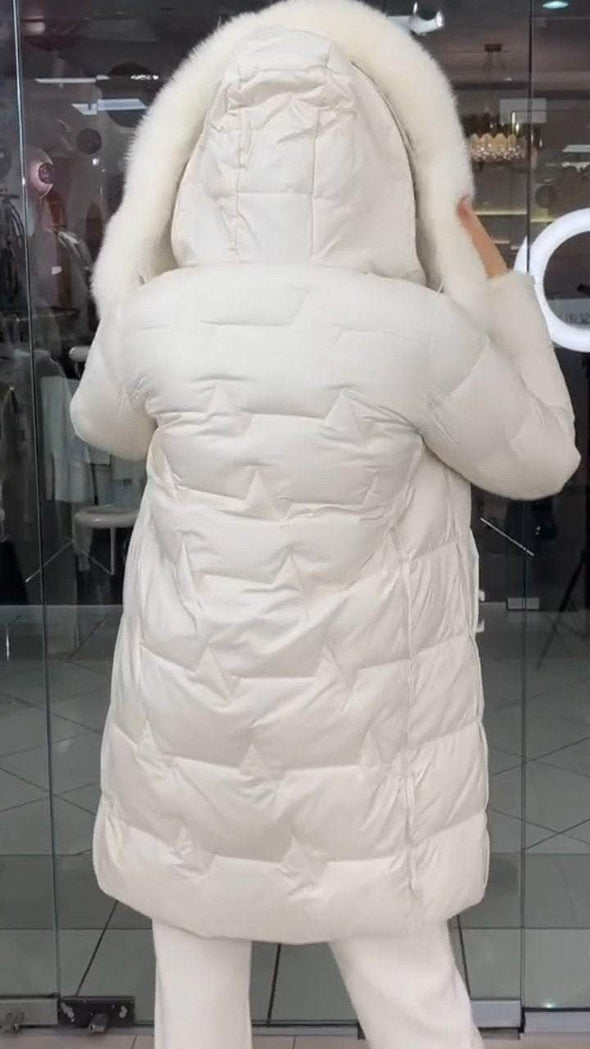 Women's Hooded Fur Patchwork Fashionable Cotton Coat