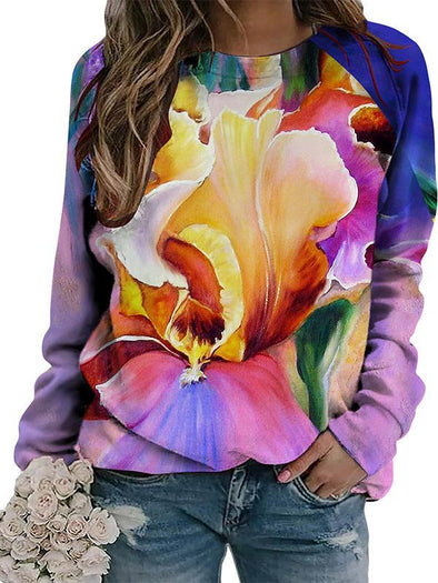 Casual Round Neck Colorful Printed Long Sleeve Top