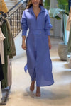 Women's Lapel Long Sleeve Casual Cotton and Linen Dress