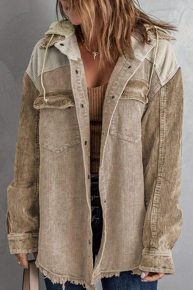 Women's Casual Hooded Contrast Corduroy Jacket