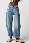 Fashion Casual Women's Loose Wide-leg Pants Mid-low Waist Washed Denim Trousers