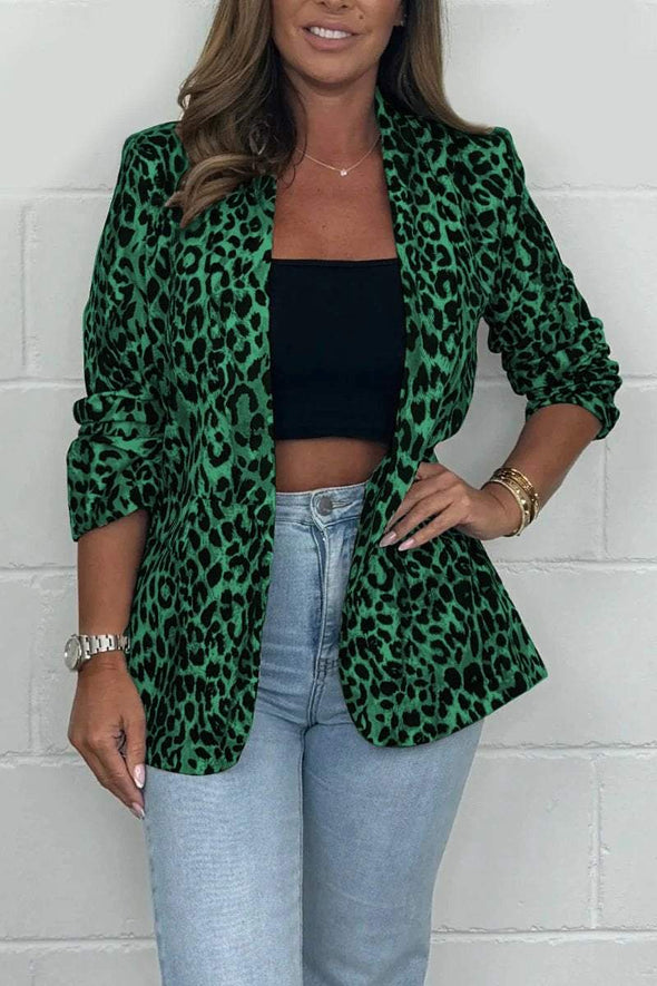 Women's Leopard Print 3/4 Ruched Sleeve Blazer Fashion Trends