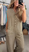 Women's Spring Casual Sleeveless V-Neck Striped Jumpsuit