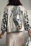 Women's Casual Round Neck Leopard Printed Zipper Jacket