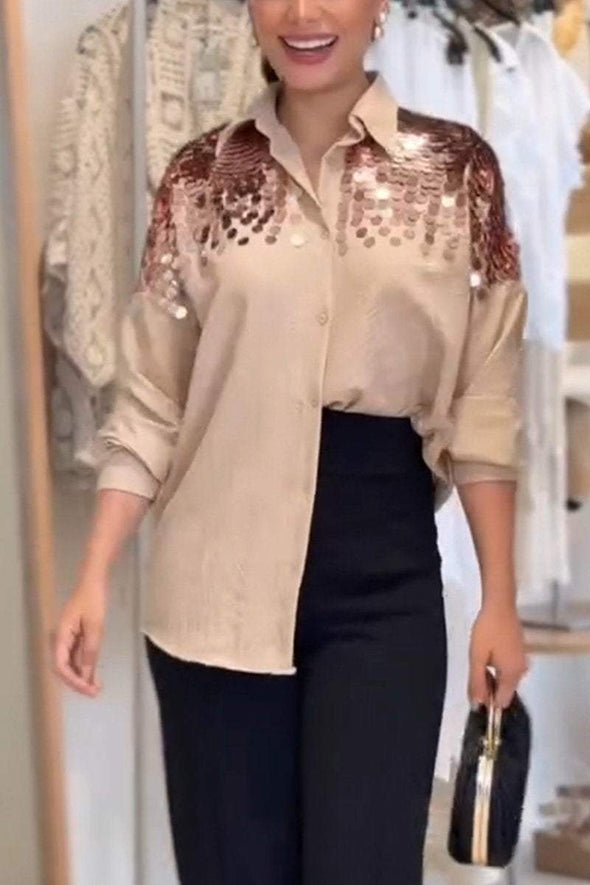 Women's Casual Lapel Single-breasted Sequined Shirt