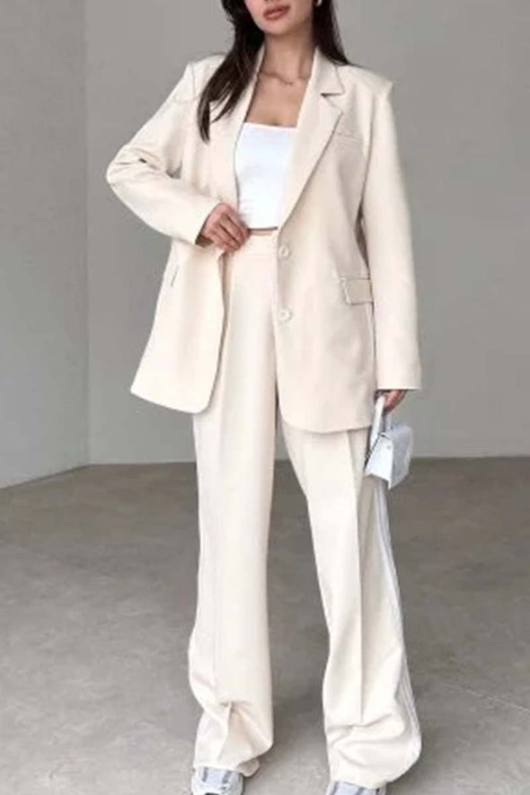 Women's Side Web Blazer and Wide Leg Pants Set