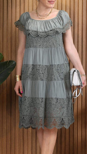 Women's Round Neck Short Sleeve Lace Patchwork Dress