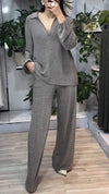 Women's V-neck Shiny Casual Suit