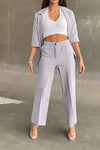 Women's Solid Color Casual Suit Top & Pants Two-piece Set