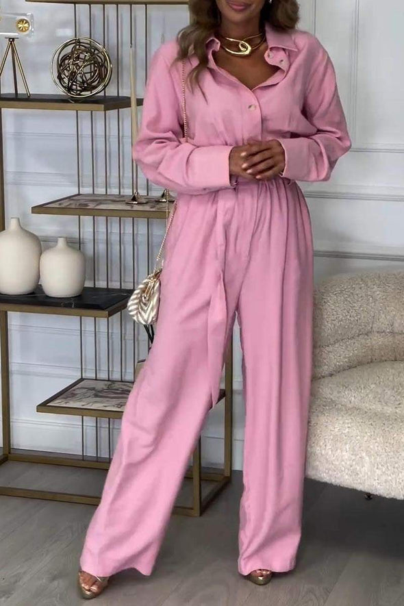 Women's Lapel Long Sleeve Casual Jumpsuit