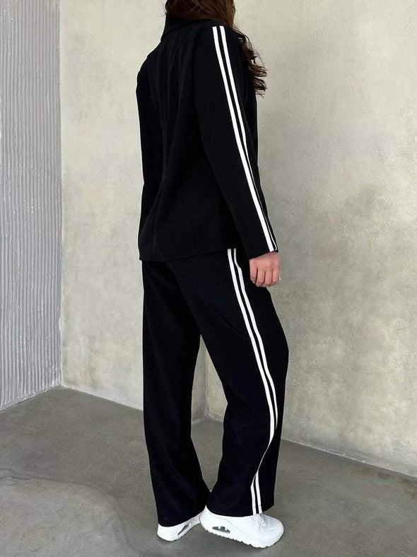 Women's Casual Side Seam Striped Suit