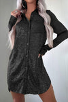 Women's Fashion Sequin Patchwork Shirt Dress