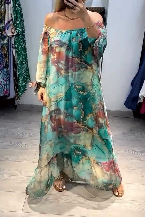 Printed chiffon pleated dress